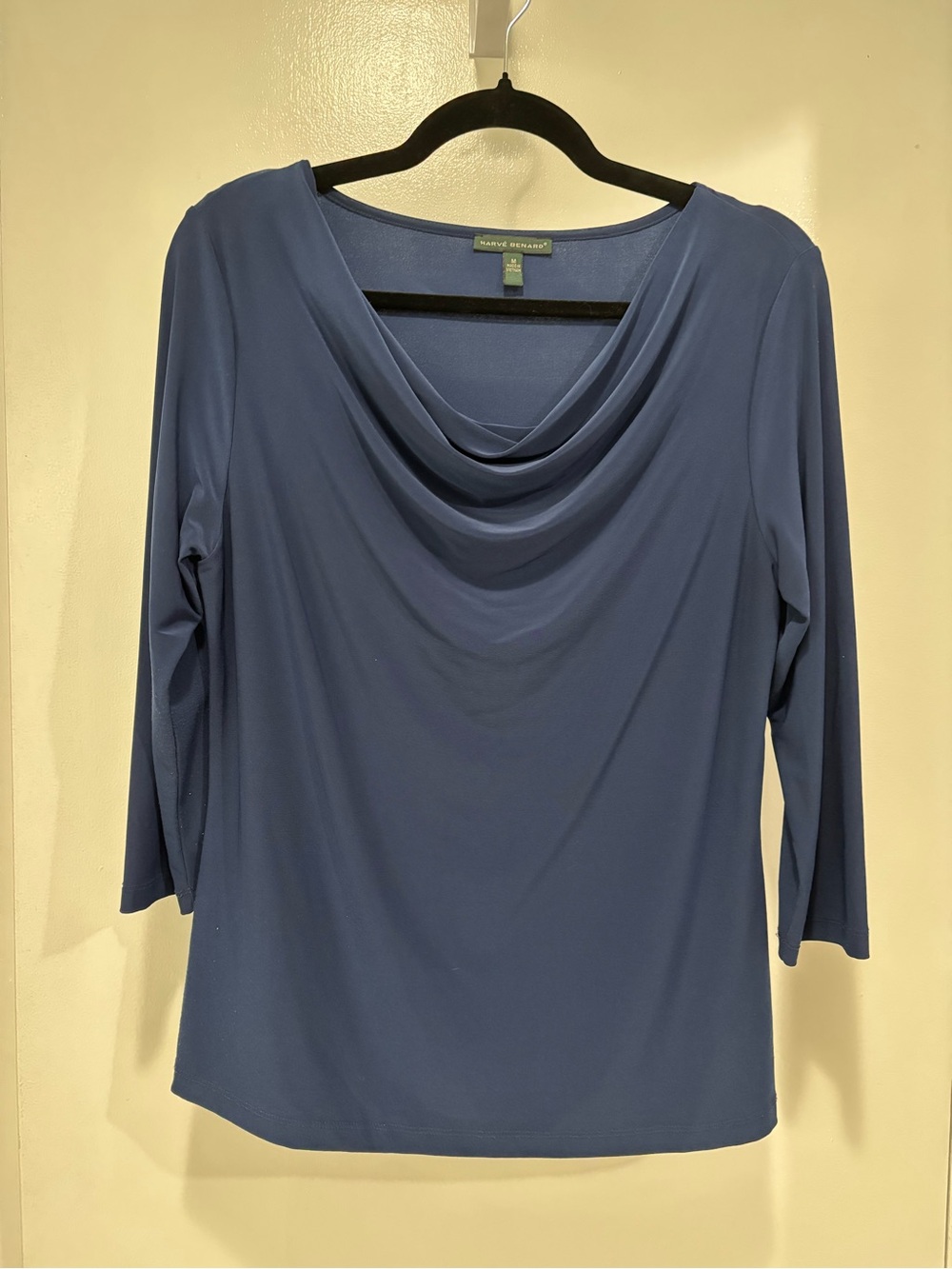 Harve Benard Navy Blue Draped Cowl Neck Long Sleeve Top Medium